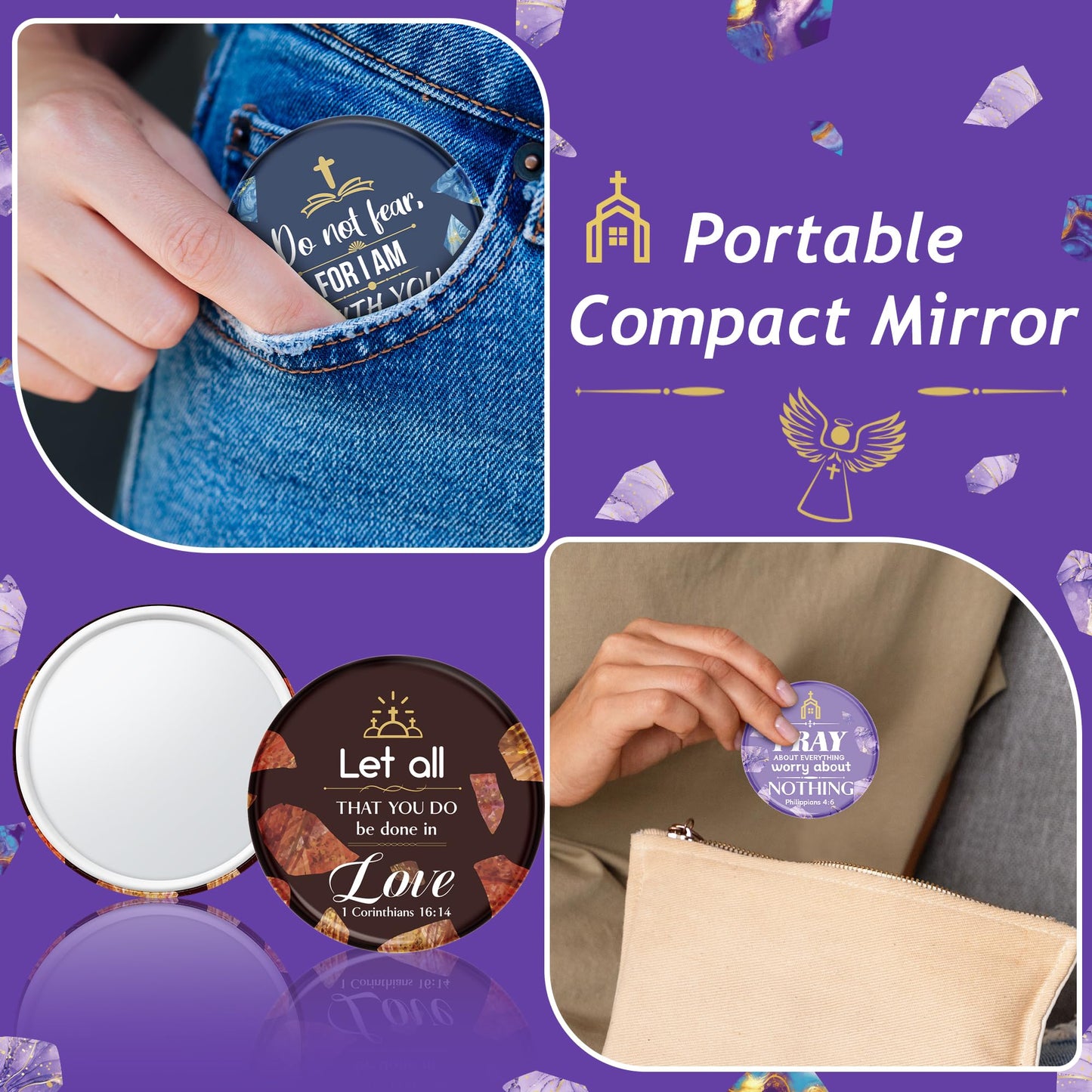 Y1tvei Christian Gifts Compact Mirror - 36Pcs Flower Cross God Say You are Bible Verse Mini Compact Mirrors Inspirational Small Portable Pocket Makeup Mirror for Purse Church Party Favors for Women
