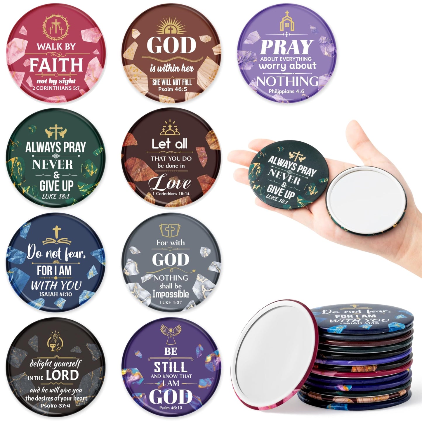 Y1tvei Christian Gifts Compact Mirror - 36Pcs Flower Cross God Say You are Bible Verse Mini Compact Mirrors Inspirational Small Portable Pocket Makeup Mirror for Purse Church Party Favors for Women