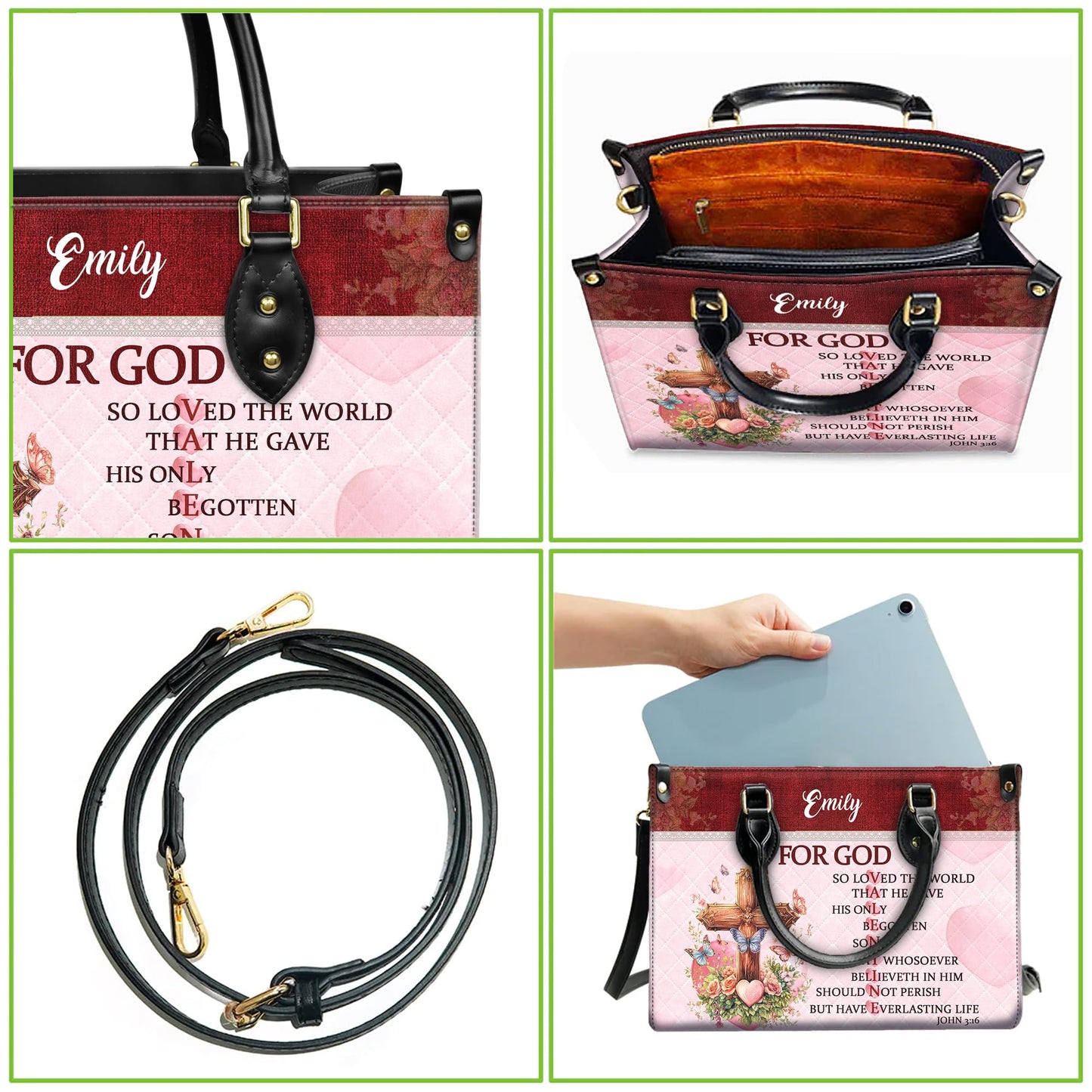 Personalized Leather Handbag for Women, Custom Name Church Bag, Christian Gifts, Mother Day's Gift for God Lovers