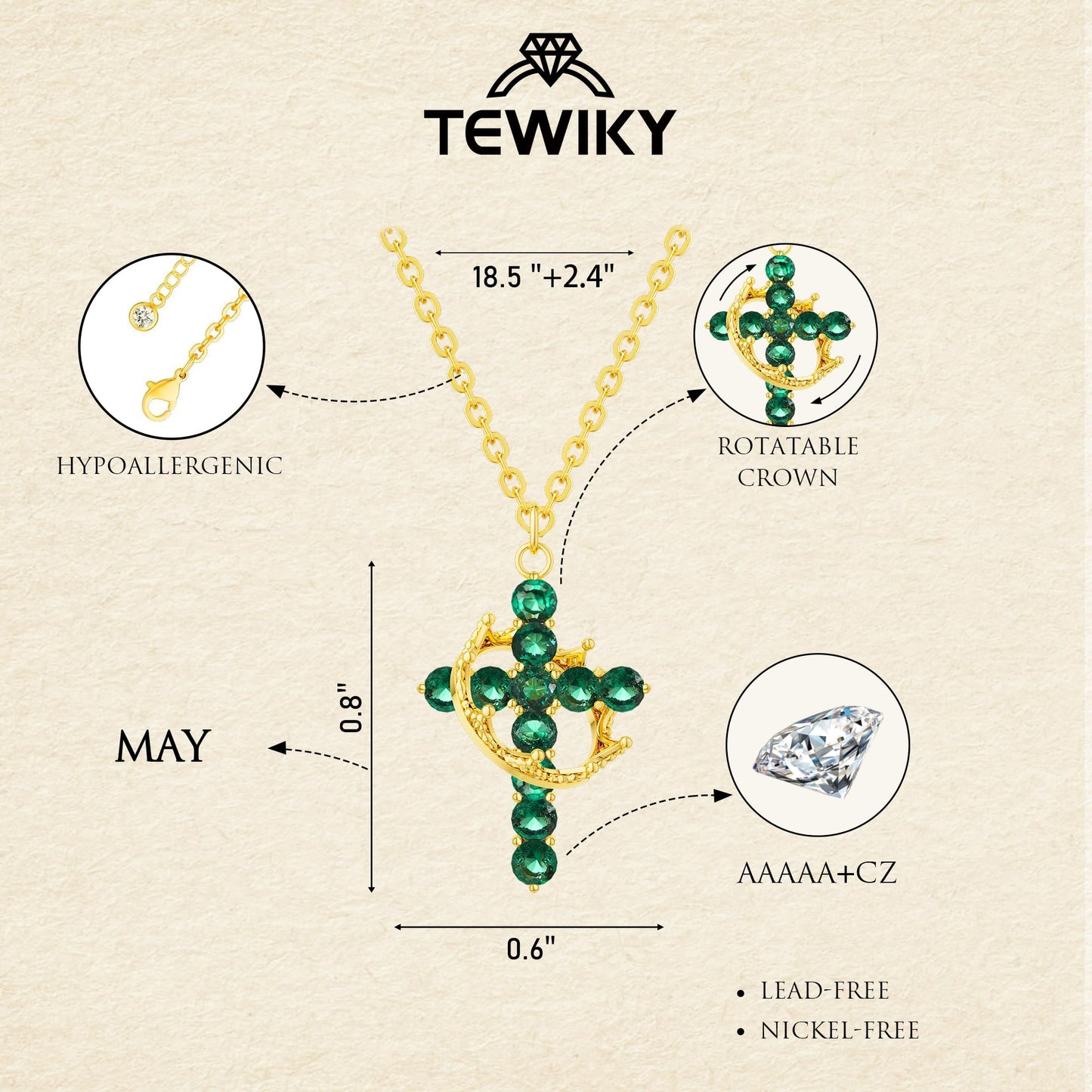 Tewiky Diamond Cross Necklace for women-Dainty 14k Gold Cubic Zirconia Pendant Necklaces Simple Gold Cross Pendant Necklace Cute Tiny Gold Jewelry