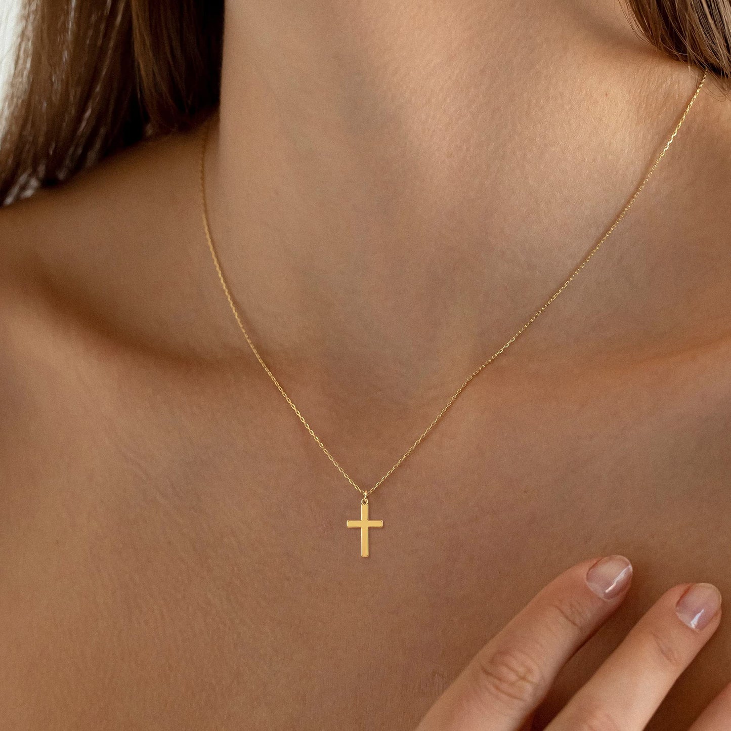 Tewiky Diamond Cross Necklace for women-Dainty 14k Gold Cubic Zirconia Pendant Necklaces Simple Gold Cross Pendant Necklace Cute Tiny Gold Jewelry