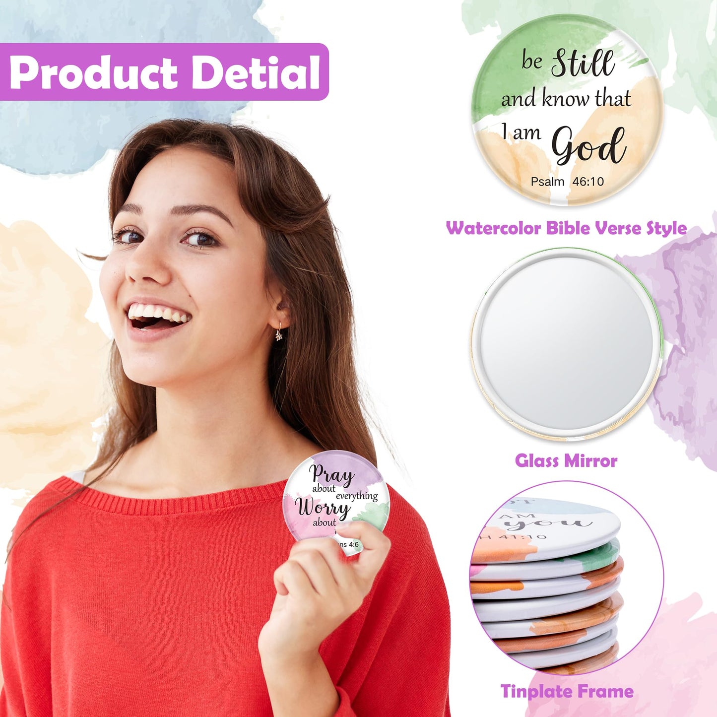 Y1tvei Christian Gifts Compact Mirror - 36Pcs Flower Cross God Say You are Bible Verse Mini Compact Mirrors Inspirational Small Portable Pocket Makeup Mirror for Purse Church Party Favors for Women