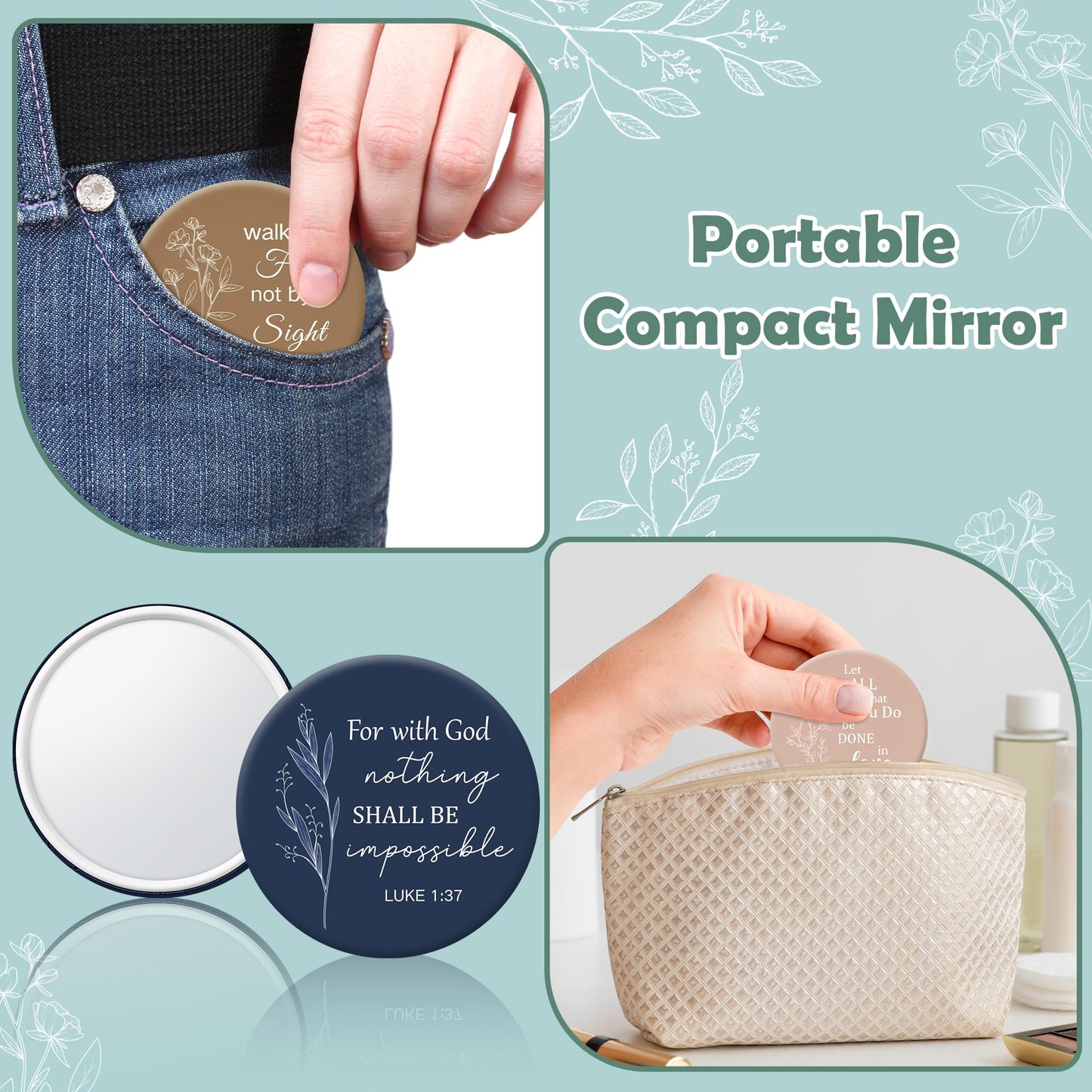 Y1tvei Christian Gifts Compact Mirror - 36Pcs Flower Cross God Say You are Bible Verse Mini Compact Mirrors Inspirational Small Portable Pocket Makeup Mirror for Purse Church Party Favors for Women