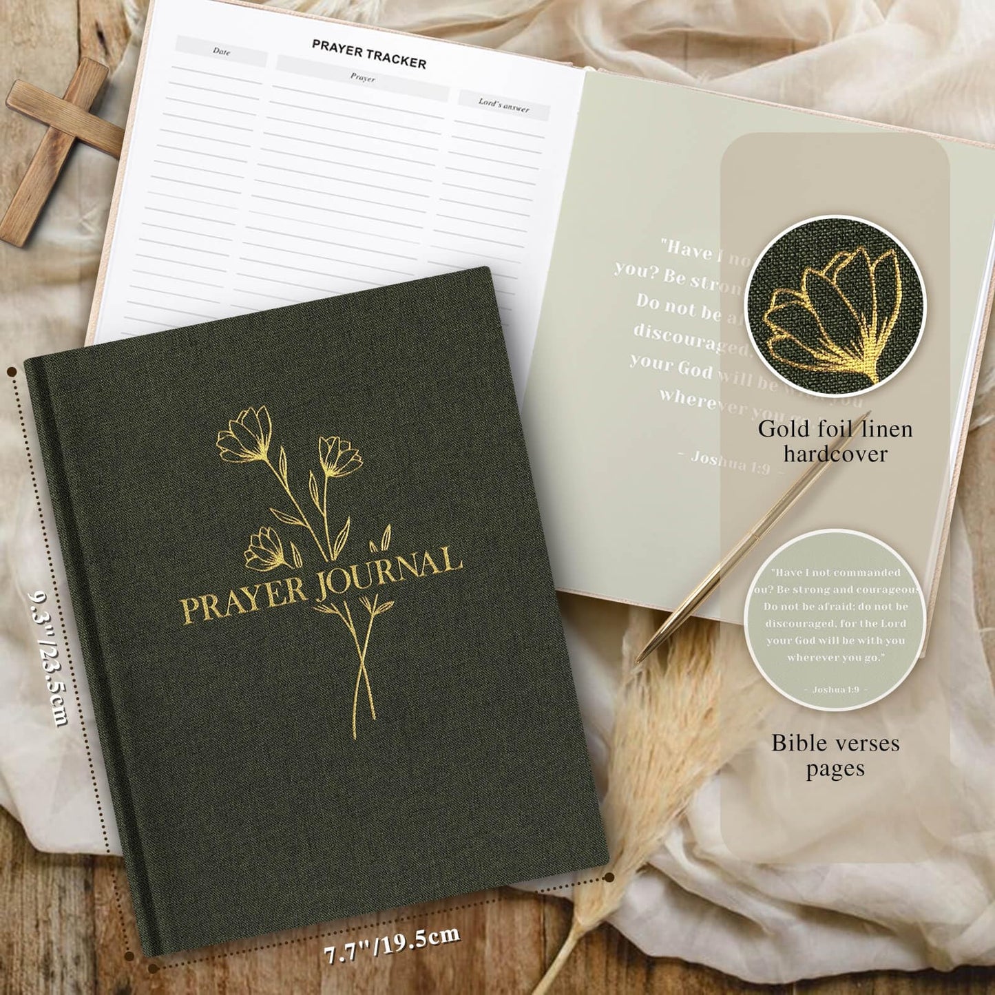 Lanpn Bible Prayer Journal for Women Men, 68 Weeks Linen Bible Study Journal Christian Prayer Notebook Planner with Scripture Verse, Devotional Journal Religious Christian Faith Gifts Women, Beige