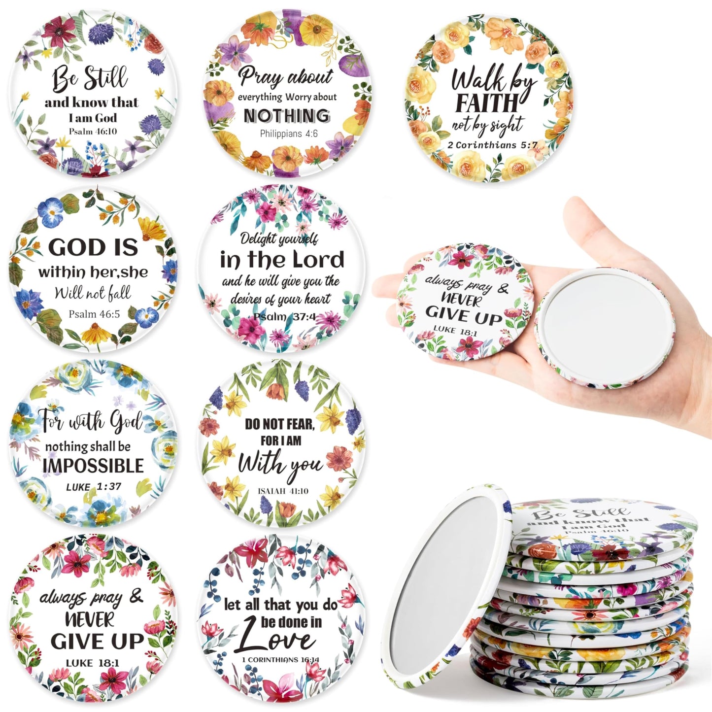 Y1tvei Christian Gifts Compact Mirror - 36Pcs Flower Cross God Say You are Bible Verse Mini Compact Mirrors Inspirational Small Portable Pocket Makeup Mirror for Purse Church Party Favors for Women