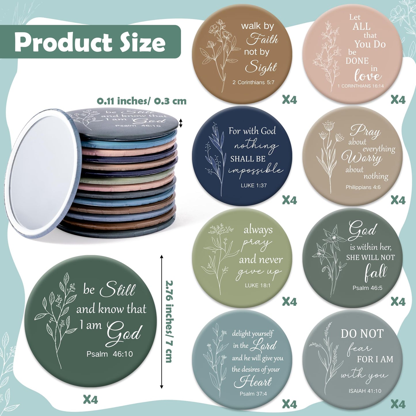 Y1tvei Christian Gifts Compact Mirror - 36Pcs Flower Cross God Say You are Bible Verse Mini Compact Mirrors Inspirational Small Portable Pocket Makeup Mirror for Purse Church Party Favors for Women