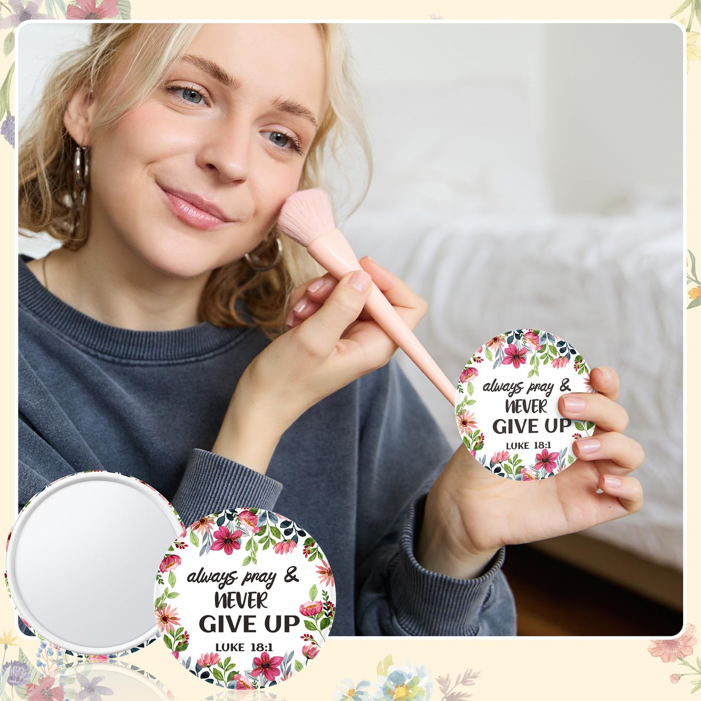 Y1tvei Christian Gifts Compact Mirror - 36Pcs Flower Cross God Say You are Bible Verse Mini Compact Mirrors Inspirational Small Portable Pocket Makeup Mirror for Purse Church Party Favors for Women