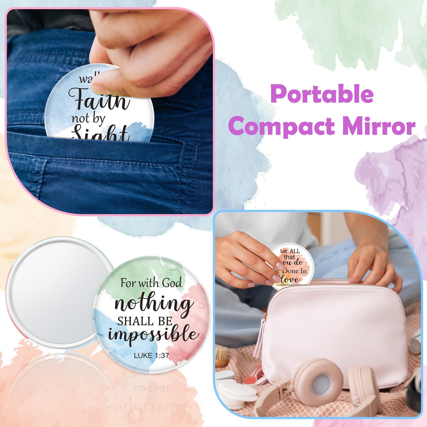 Y1tvei Christian Gifts Compact Mirror - 36Pcs Flower Cross God Say You are Bible Verse Mini Compact Mirrors Inspirational Small Portable Pocket Makeup Mirror for Purse Church Party Favors for Women