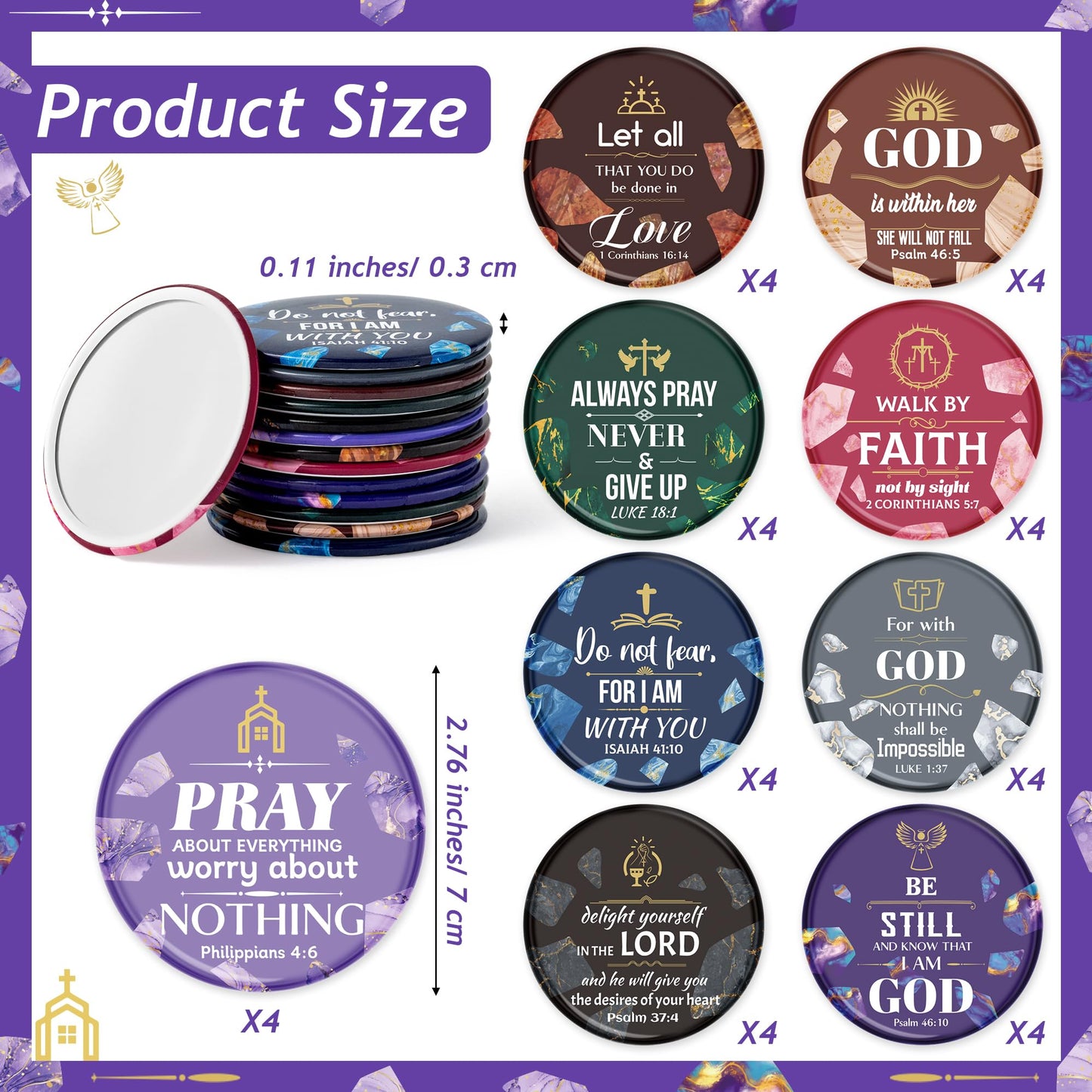 Y1tvei Christian Gifts Compact Mirror - 36Pcs Flower Cross God Say You are Bible Verse Mini Compact Mirrors Inspirational Small Portable Pocket Makeup Mirror for Purse Church Party Favors for Women