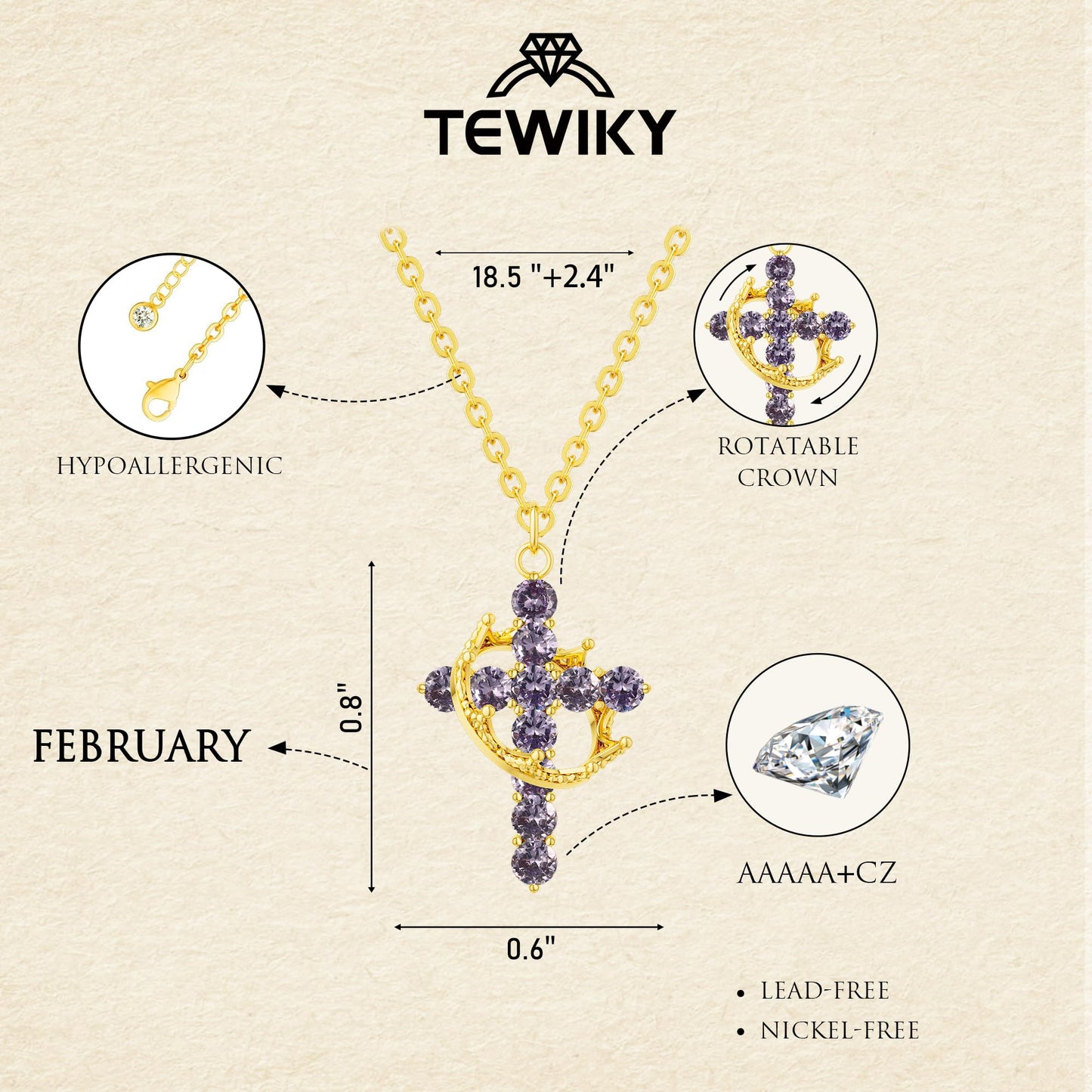 Tewiky Diamond Cross Necklace for women-Dainty 14k Gold Cubic Zirconia Pendant Necklaces Simple Gold Cross Pendant Necklace Cute Tiny Gold Jewelry