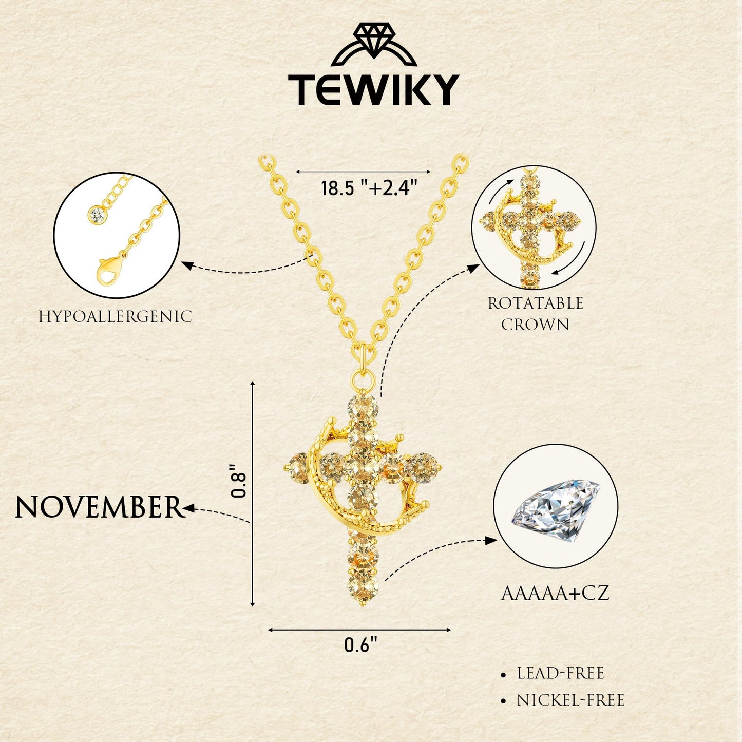 Tewiky Diamond Cross Necklace for women-Dainty 14k Gold Cubic Zirconia Pendant Necklaces Simple Gold Cross Pendant Necklace Cute Tiny Gold Jewelry