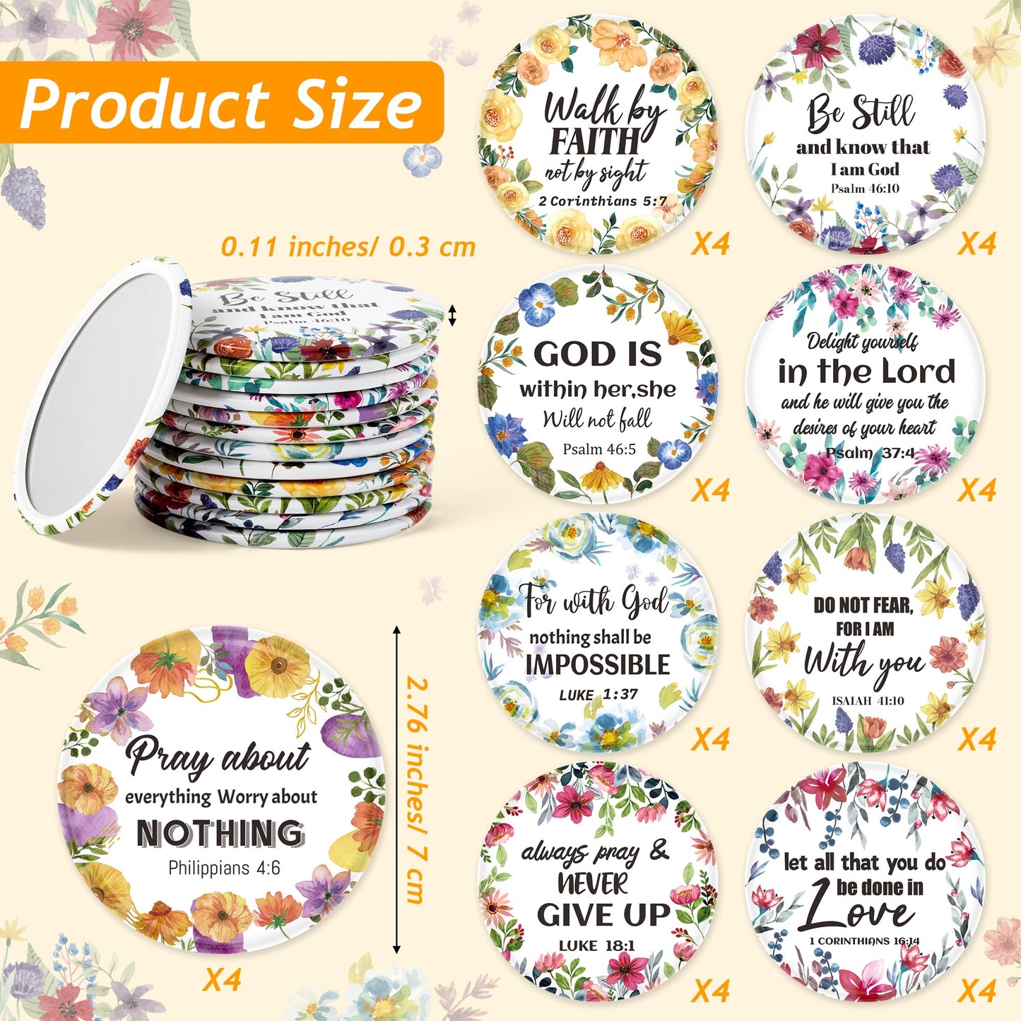 Y1tvei Christian Gifts Compact Mirror - 36Pcs Flower Cross God Say You are Bible Verse Mini Compact Mirrors Inspirational Small Portable Pocket Makeup Mirror for Purse Church Party Favors for Women