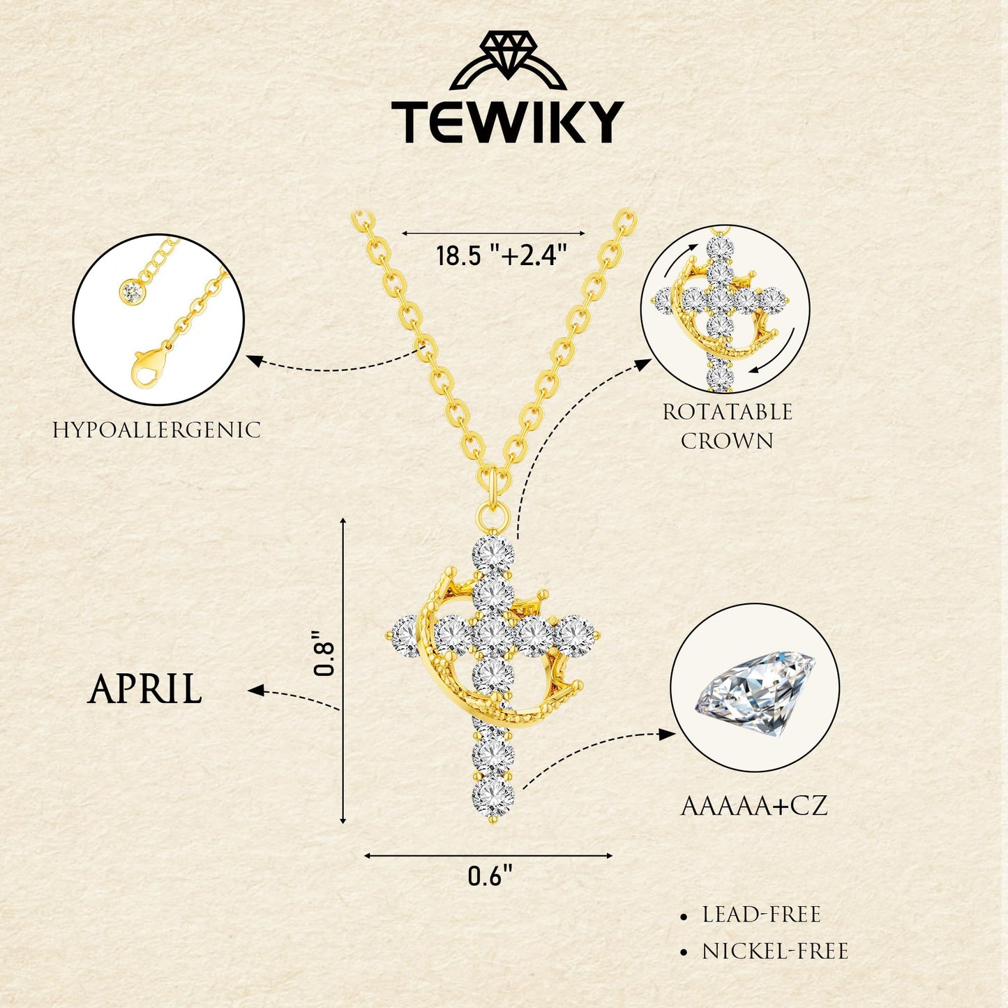 Tewiky Diamond Cross Necklace for women-Dainty 14k Gold Cubic Zirconia Pendant Necklaces Simple Gold Cross Pendant Necklace Cute Tiny Gold Jewelry