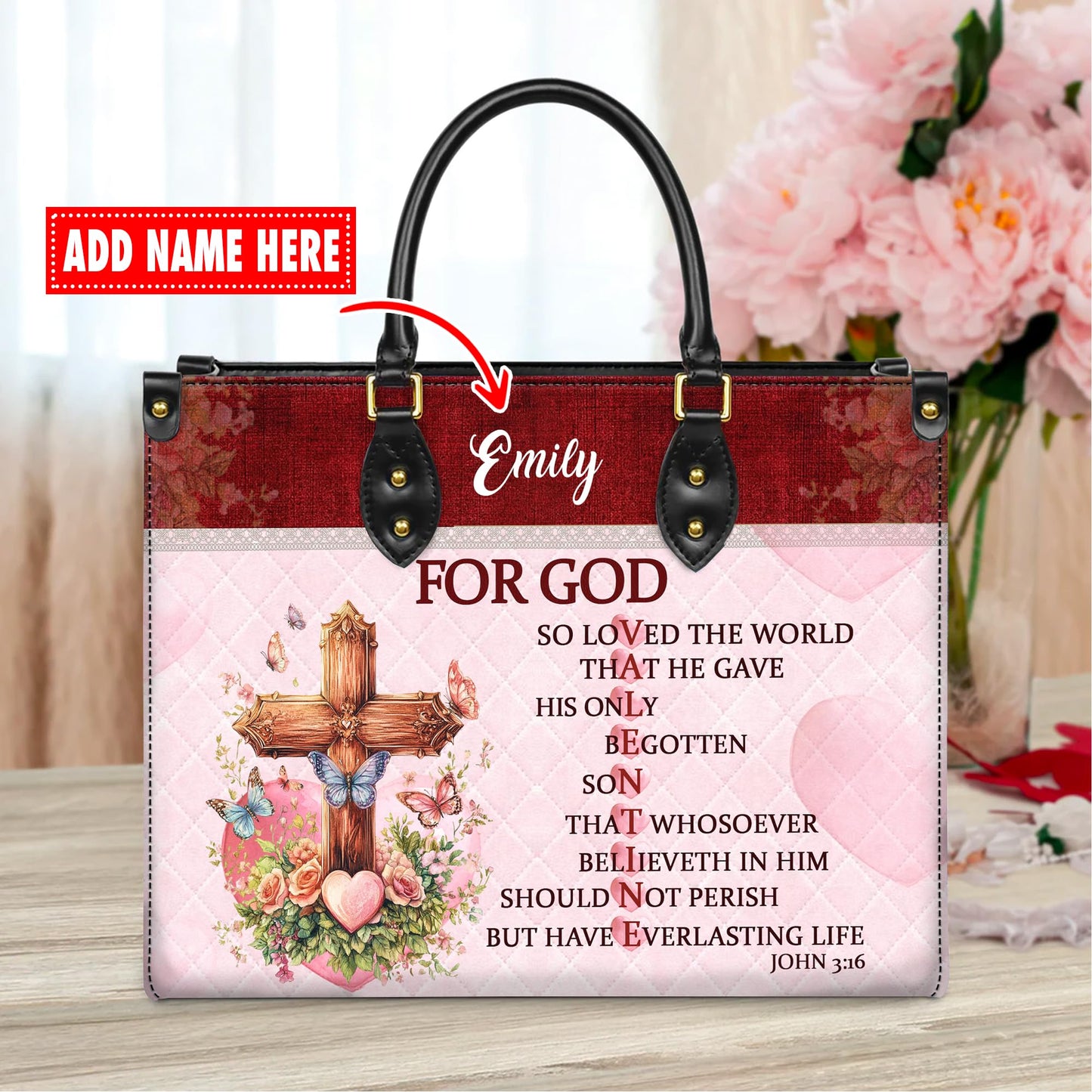 Personalized Leather Handbag for Women, Custom Name Church Bag, Christian Gifts, Mother Day's Gift for God Lovers