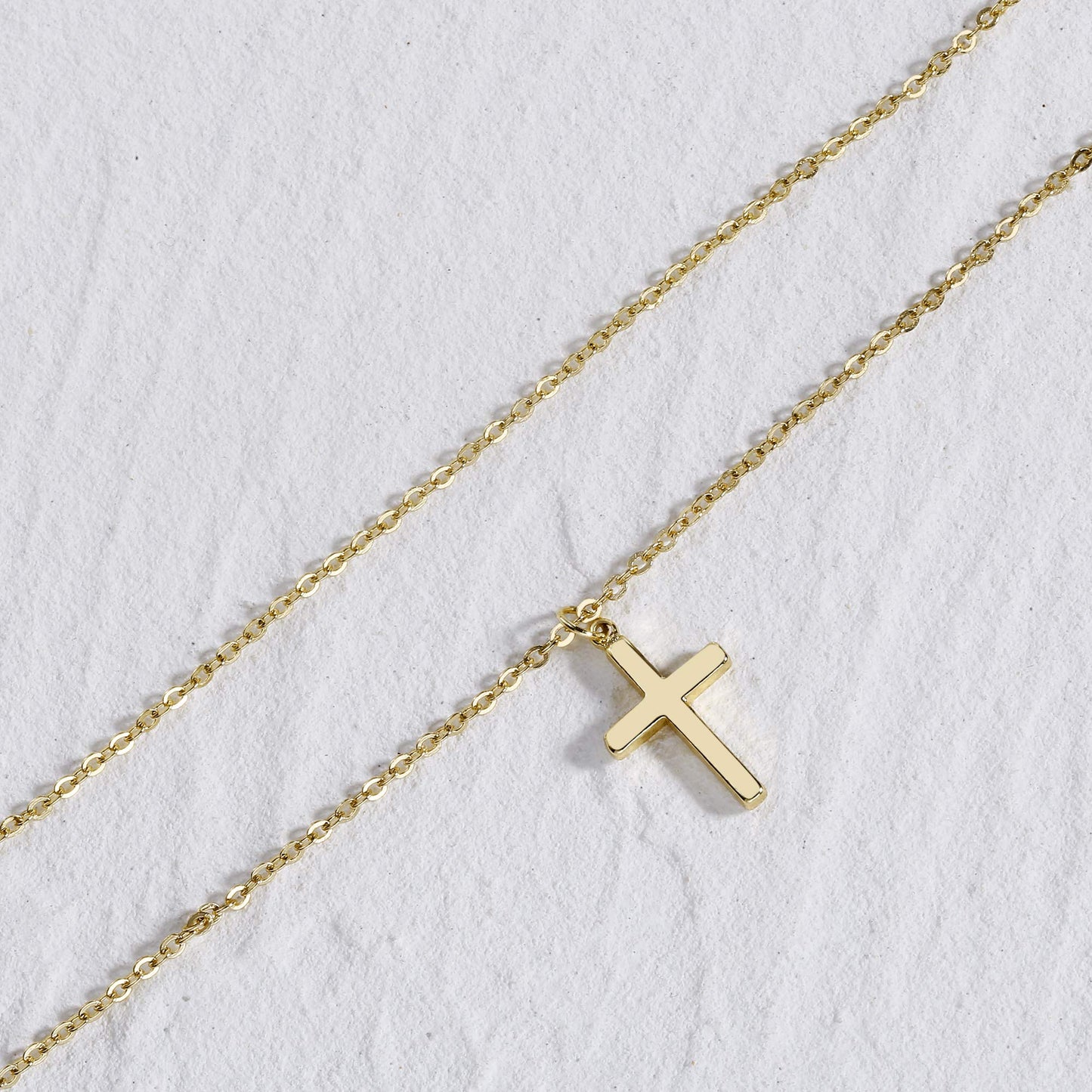 Tewiky Diamond Cross Necklace for women-Dainty 14k Gold Cubic Zirconia Pendant Necklaces Simple Gold Cross Pendant Necklace Cute Tiny Gold Jewelry