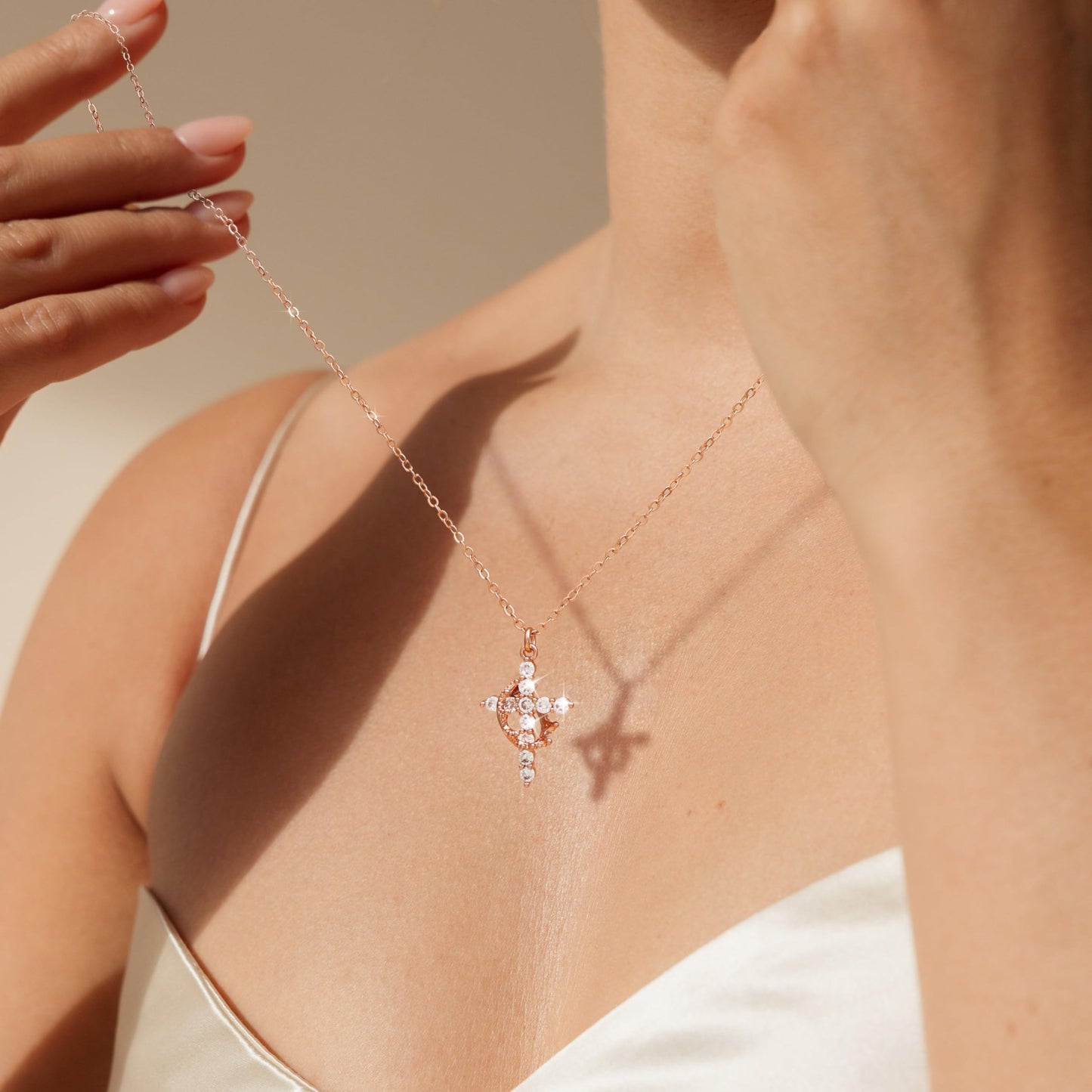 Tewiky Diamond Cross Necklace for women-Dainty 14k Gold Cubic Zirconia Pendant Necklaces Simple Gold Cross Pendant Necklace Cute Tiny Gold Jewelry