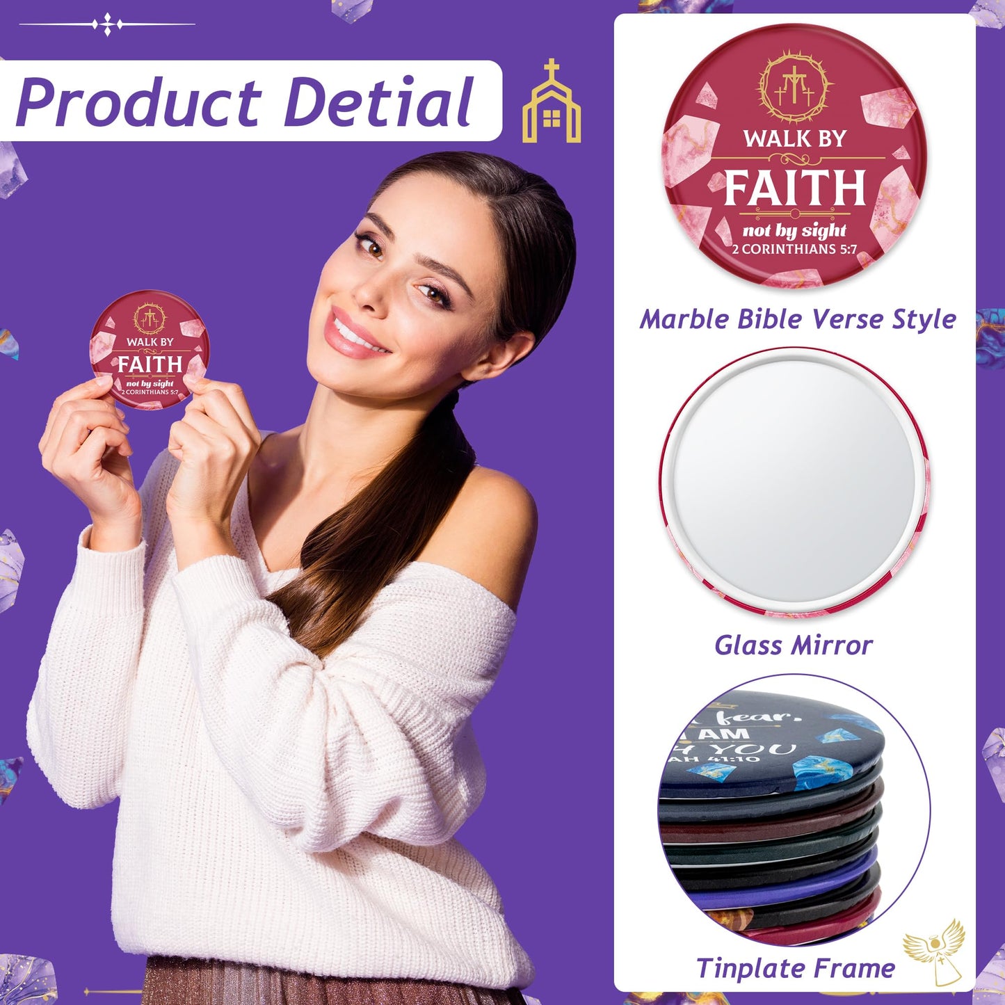 Y1tvei Christian Gifts Compact Mirror - 36Pcs Flower Cross God Say You are Bible Verse Mini Compact Mirrors Inspirational Small Portable Pocket Makeup Mirror for Purse Church Party Favors for Women