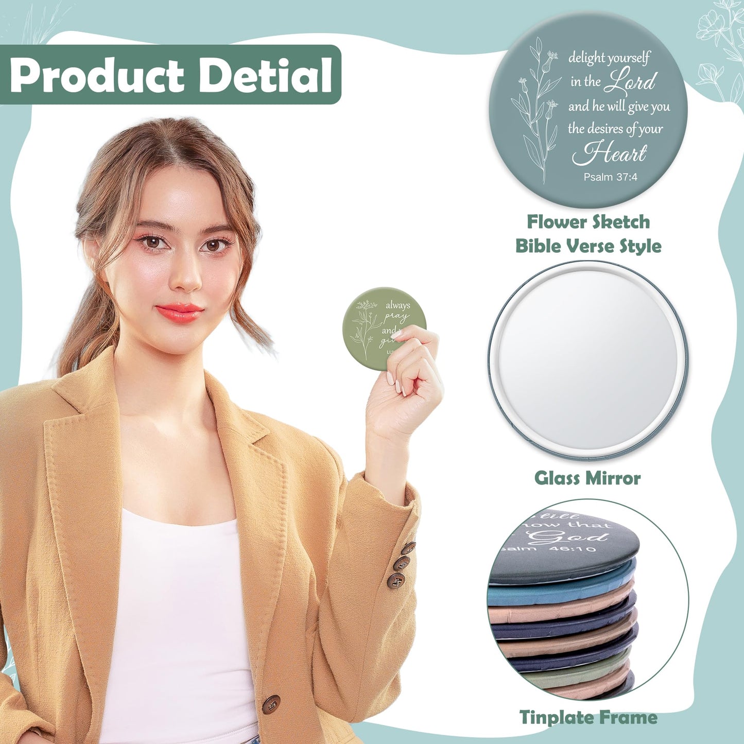 Y1tvei Christian Gifts Compact Mirror - 36Pcs Flower Cross God Say You are Bible Verse Mini Compact Mirrors Inspirational Small Portable Pocket Makeup Mirror for Purse Church Party Favors for Women