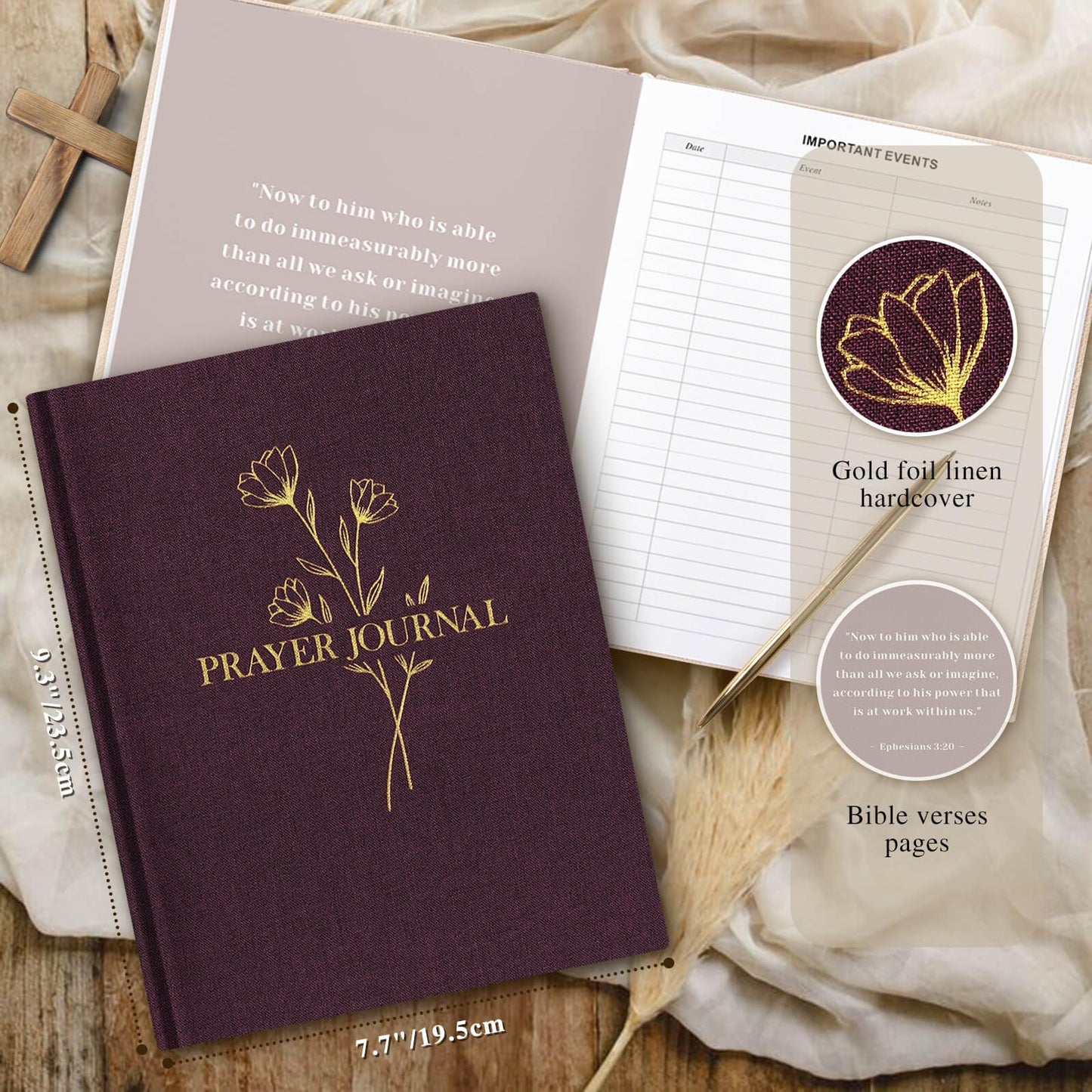 Lanpn Bible Prayer Journal for Women Men, 68 Weeks Linen Bible Study Journal Christian Prayer Notebook Planner with Scripture Verse, Devotional Journal Religious Christian Faith Gifts Women, Beige