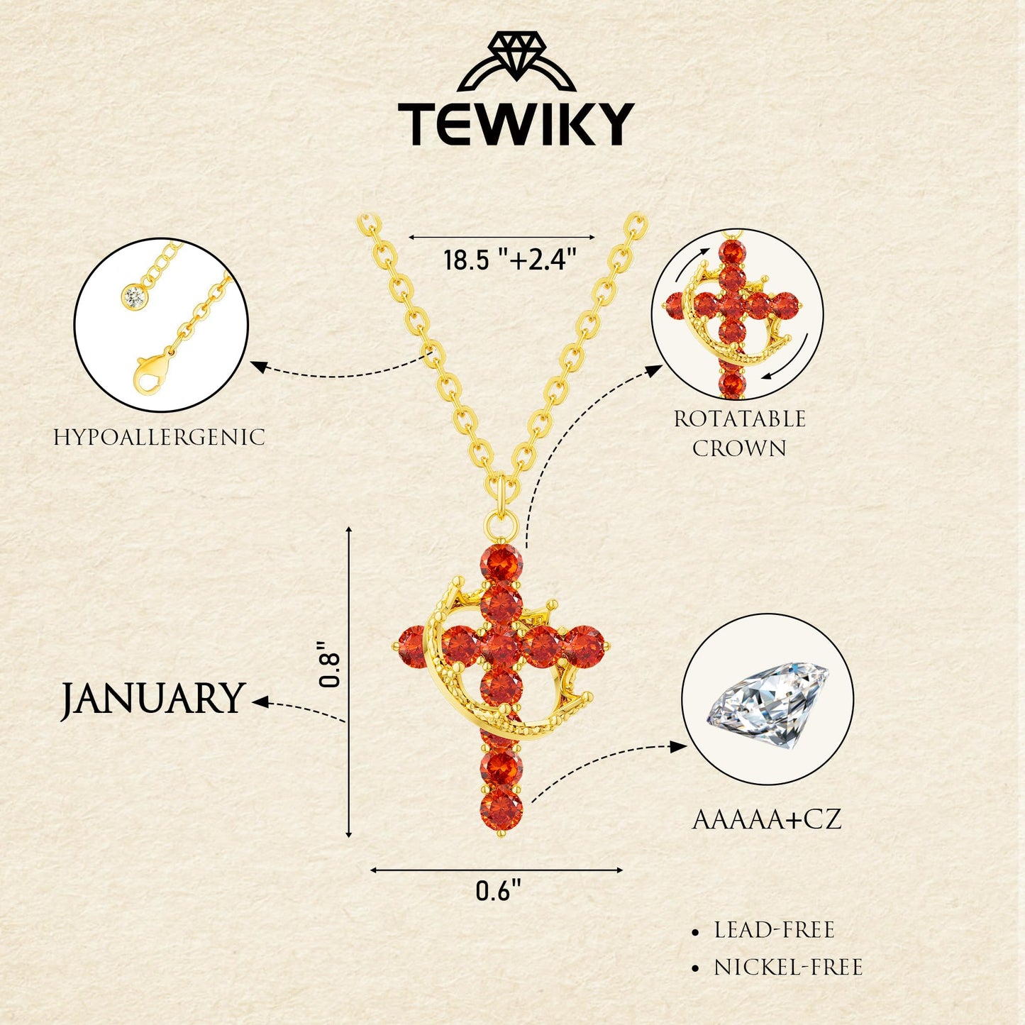 Tewiky Diamond Cross Necklace for women-Dainty 14k Gold Cubic Zirconia Pendant Necklaces Simple Gold Cross Pendant Necklace Cute Tiny Gold Jewelry