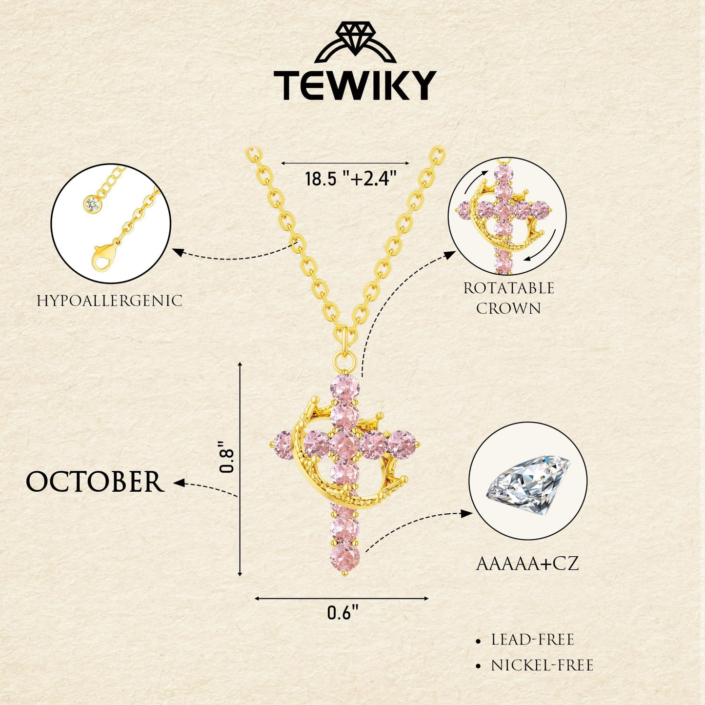 Tewiky Diamond Cross Necklace for women-Dainty 14k Gold Cubic Zirconia Pendant Necklaces Simple Gold Cross Pendant Necklace Cute Tiny Gold Jewelry
