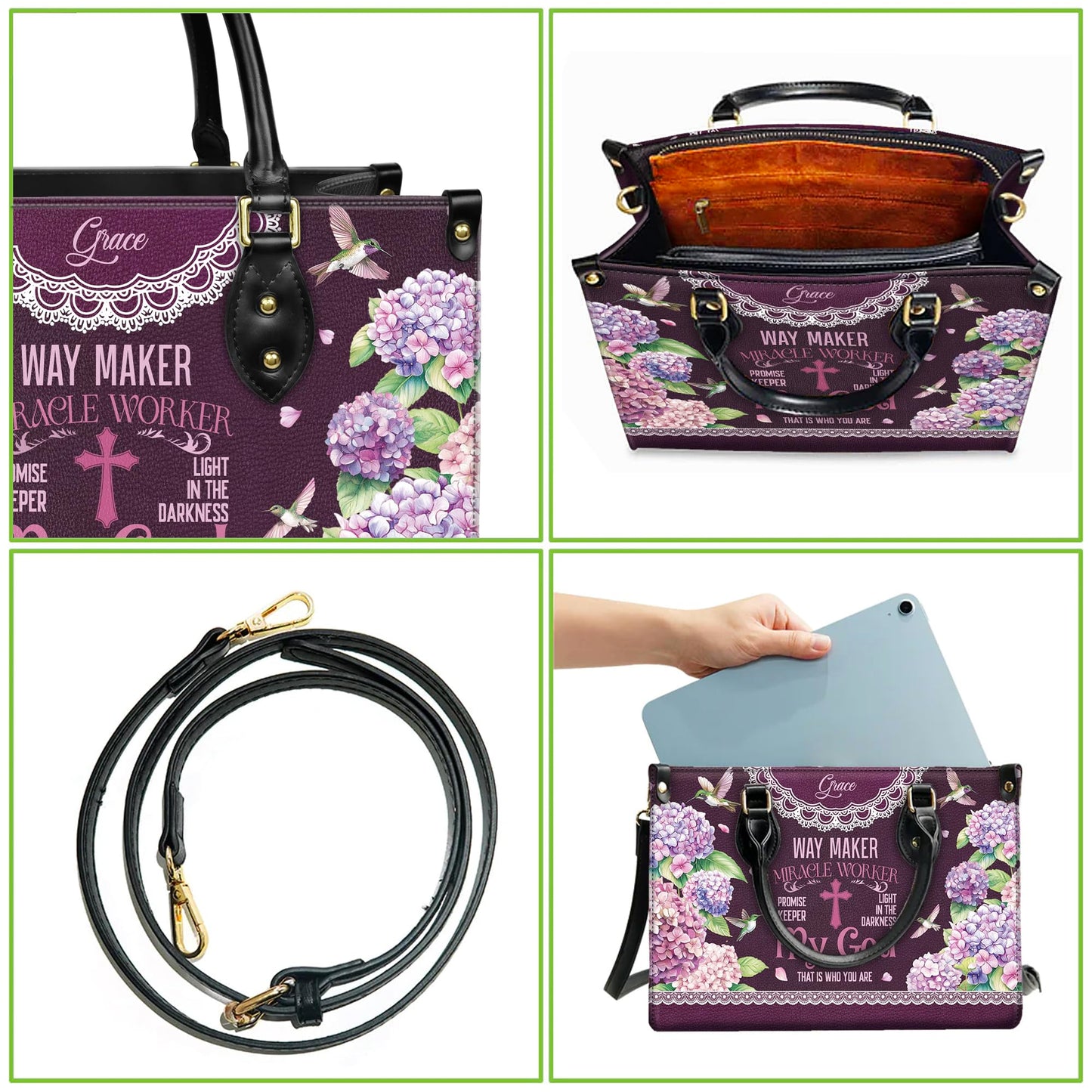 Personalized Leather Handbag for Women, Custom Name Church Bag, Christian Gifts, Mother Day's Gift for God Lovers