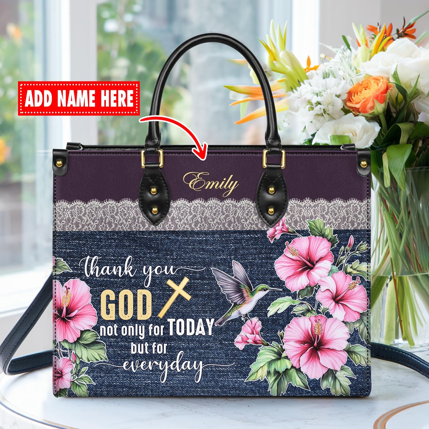 Personalized Leather Handbag for Women, Custom Name Church Bag, Christian Gifts, Mother Day's Gift for God Lovers