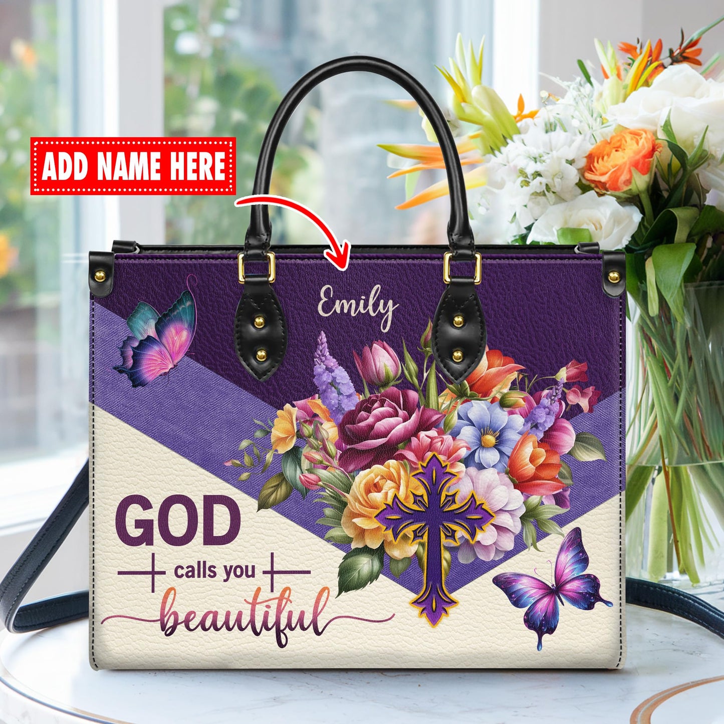 Personalized Leather Handbag for Women, Custom Name Church Bag, Christian Gifts, Mother Day's Gift for God Lovers