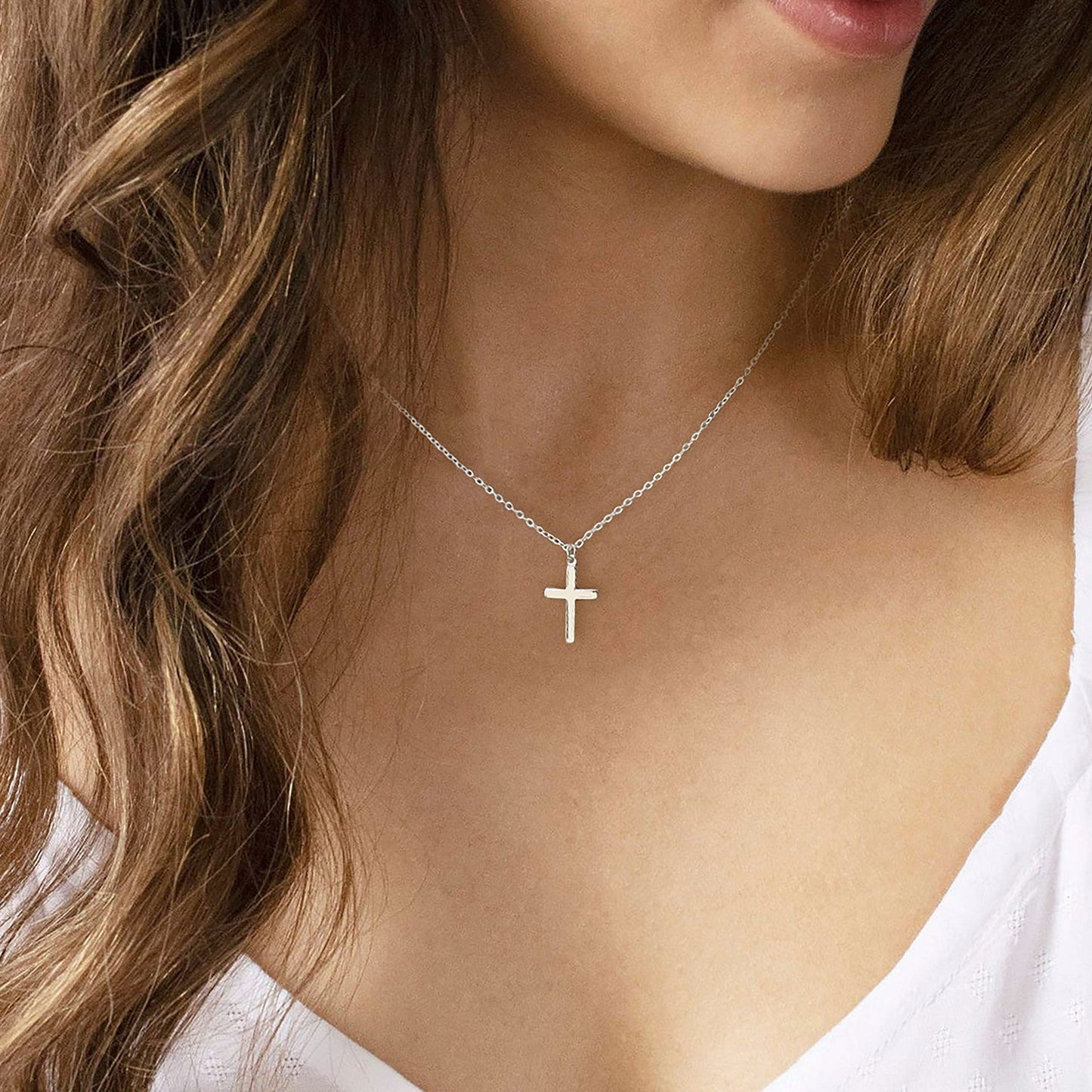Tewiky Diamond Cross Necklace for women-Dainty 14k Gold Cubic Zirconia Pendant Necklaces Simple Gold Cross Pendant Necklace Cute Tiny Gold Jewelry