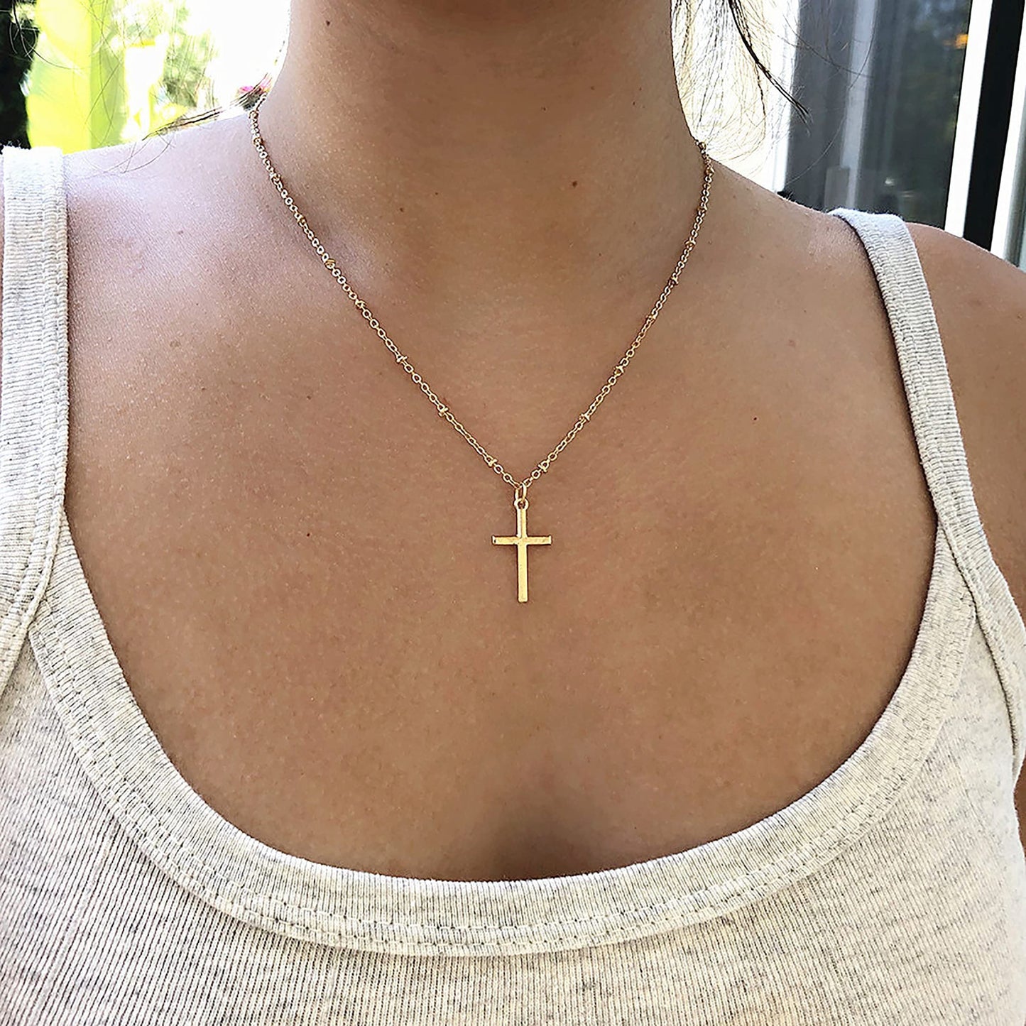 Tewiky Diamond Cross Necklace for women-Dainty 14k Gold Cubic Zirconia Pendant Necklaces Simple Gold Cross Pendant Necklace Cute Tiny Gold Jewelry