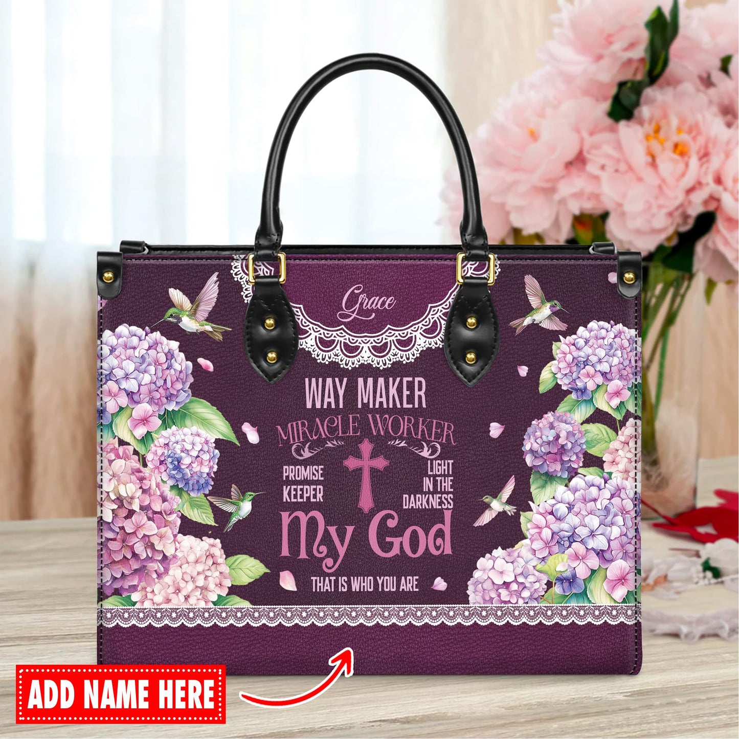 Personalized Leather Handbag for Women, Custom Name Church Bag, Christian Gifts, Mother Day's Gift for God Lovers