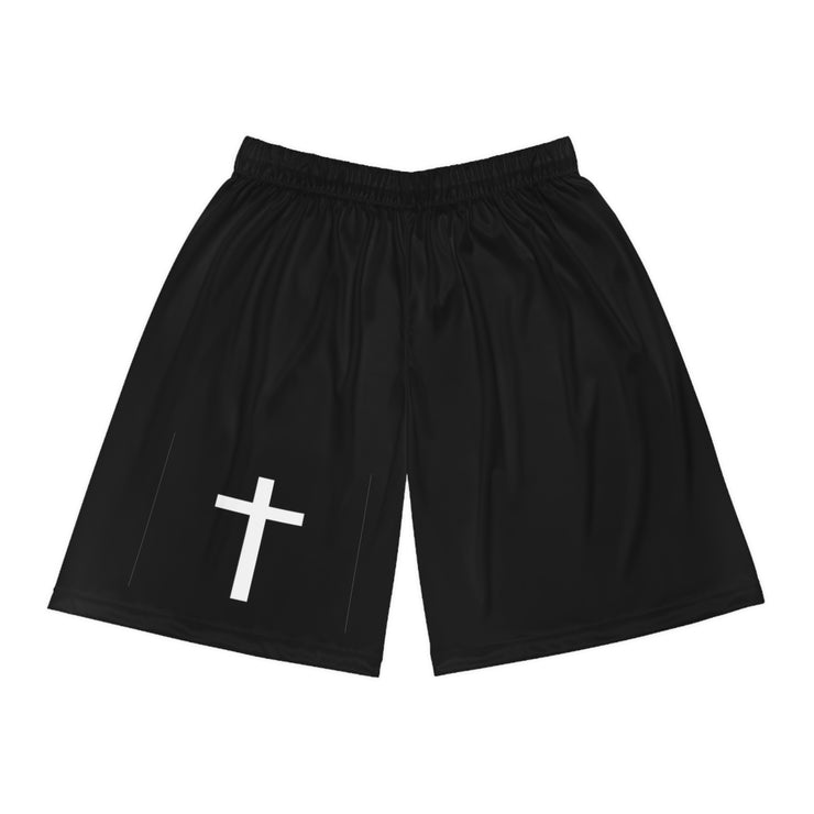 Faith-Inspired Basketball Shorts with Jesus Cross Design