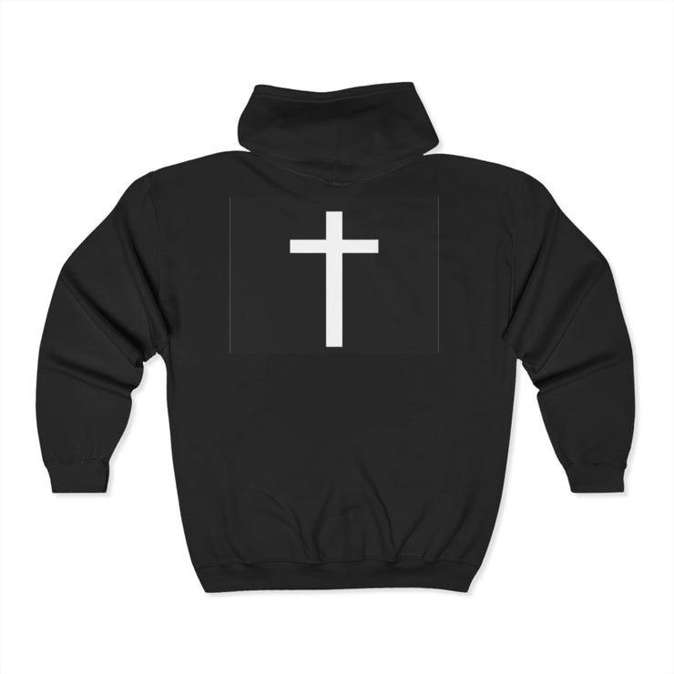 Inspirational Zip-Up Hoodie - "Refuse to Be Defeated" with Cross Design