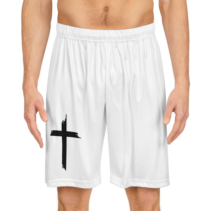 Premium White Basketball Shorts with Jesus Cross Design