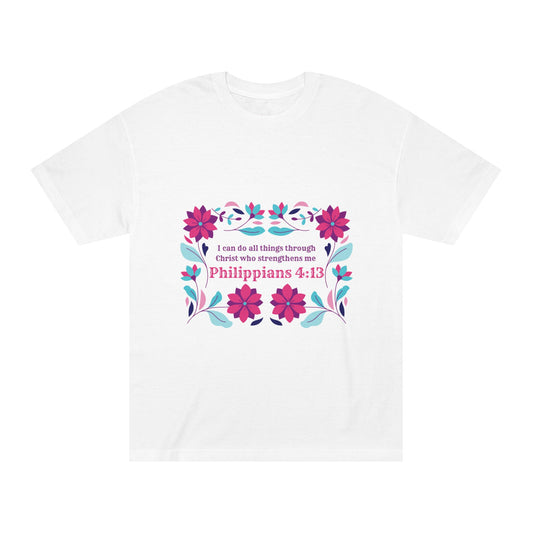 Inspirational Floral Unisex Classic Tee - Philippians 4:13