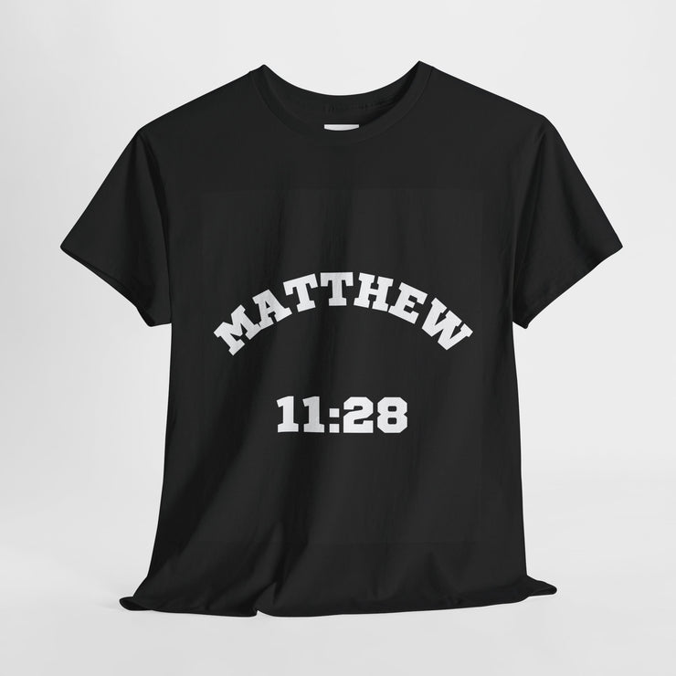 Matthew 11:28 Unisex Heavy Cotton Tee, Christian T-Shirt, Inspirational Quote Shirt, Religious Apparel, Faith-Based Clothing