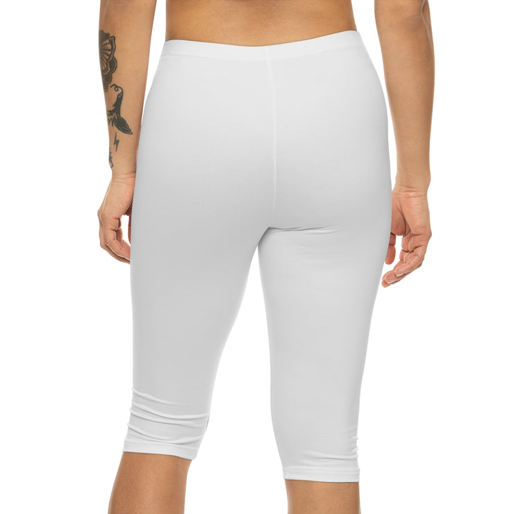 White Women’s Capri Leggings with Bold Cross Design