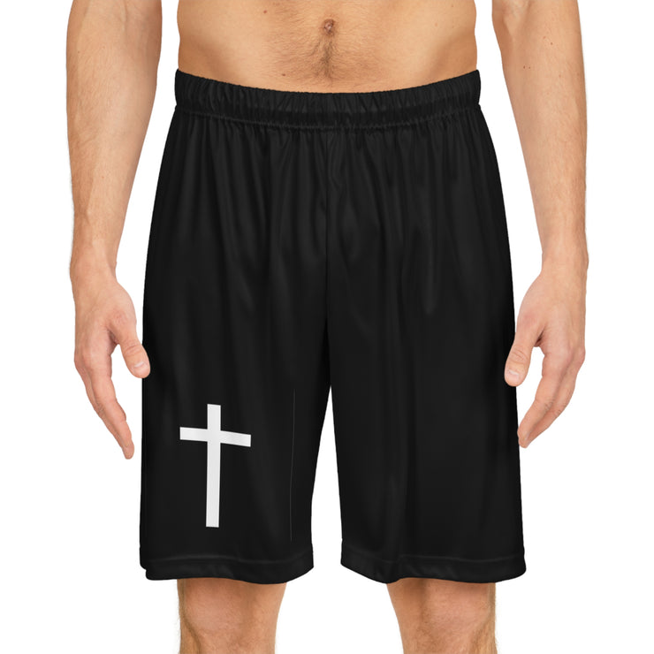 Faith-Inspired Basketball Shorts with Jesus Cross Design