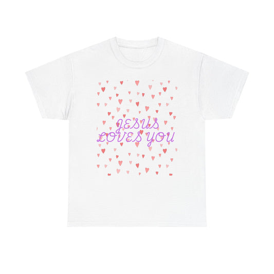Jesus Loves You Heavy Cotton Tee - Unisex Heart Design T-Shirt for Faith and Inspiration