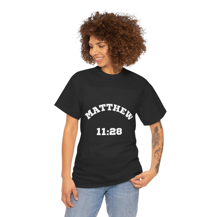 Matthew 11:28 Unisex Heavy Cotton Tee, Christian T-Shirt, Inspirational Quote Shirt, Religious Apparel, Faith-Based Clothing