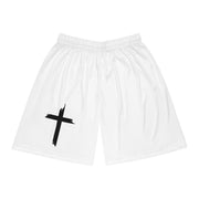 Premium White Basketball Shorts with Jesus Cross Design