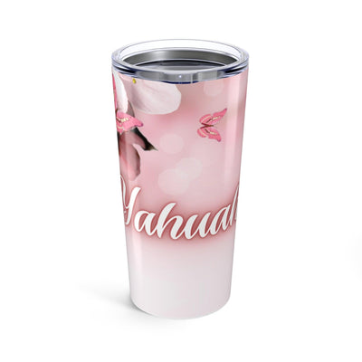 Yahuah Pink Floral Tumbler 20oz, Butterfly Travel Mug, Personalized Gift, Nature Lover Cup, Spring Decor, Floral Insulated Tumbler