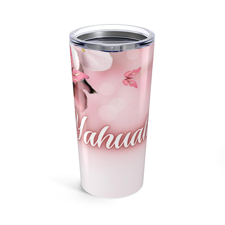 Yahuah Pink Floral Tumbler 20oz, Butterfly Travel Mug, Personalized Gift, Nature Lover Cup, Spring Decor, Floral Insulated Tumbler