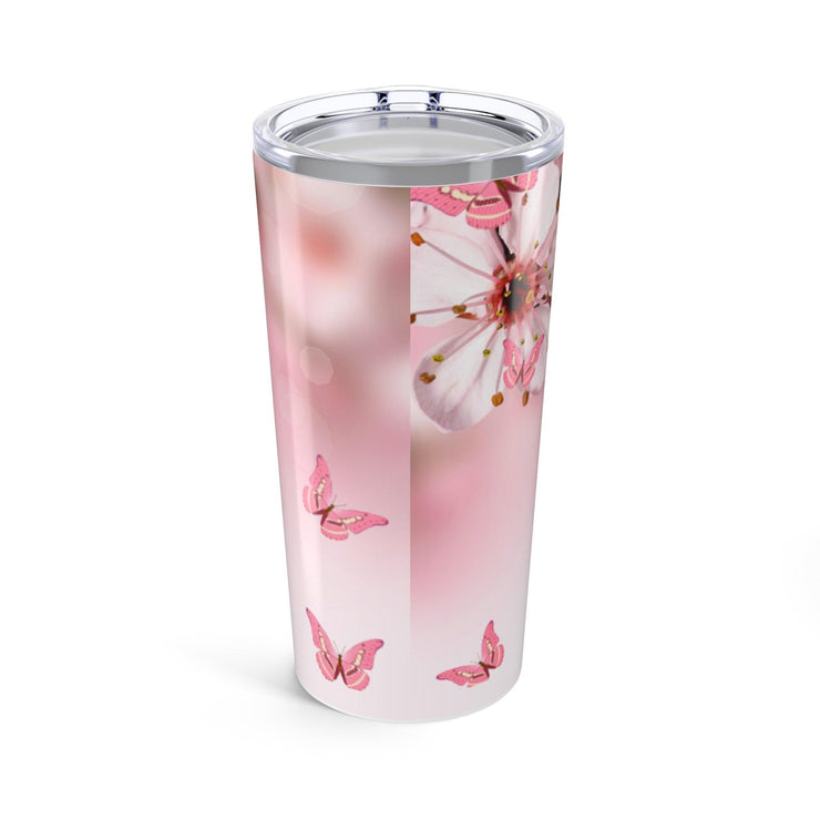 Yahuah Pink Floral Tumbler 20oz, Butterfly Travel Mug, Personalized Gift, Nature Lover Cup, Spring Decor, Floral Insulated Tumbler