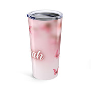 Yahuah Pink Floral Tumbler 20oz, Butterfly Travel Mug, Personalized Gift, Nature Lover Cup, Spring Decor, Floral Insulated Tumbler