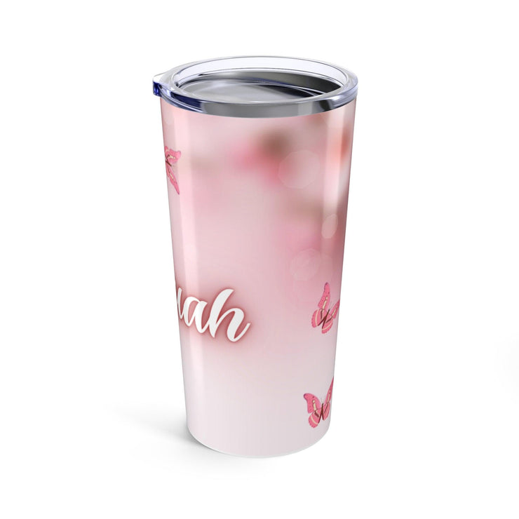 Yahuah Pink Floral Tumbler 20oz, Butterfly Travel Mug, Personalized Gift, Nature Lover Cup, Spring Decor, Floral Insulated Tumbler
